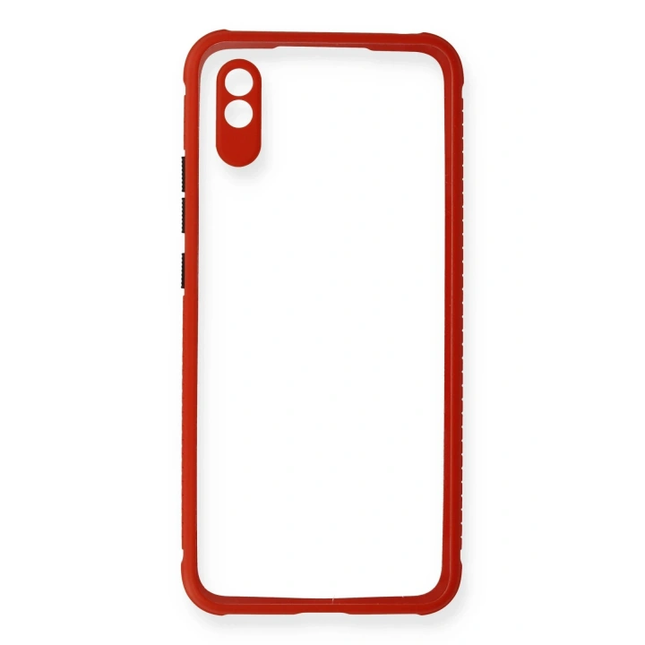 BFS  Xiaomi Redmi 9A Kılıf Miami Şeffaf Silikon - Kırmızı