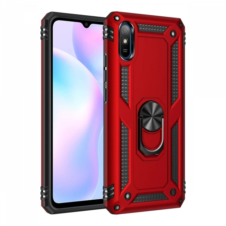 BFS  Xiaomi Redmi 9A Kılıf Sofya Yüzüklü Silikon Kapak - Kırmızı