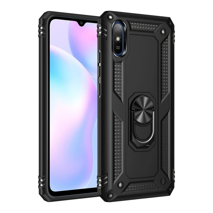BFS  Xiaomi Redmi 9A Kılıf Sofya Yüzüklü Silikon Kapak - Siyah