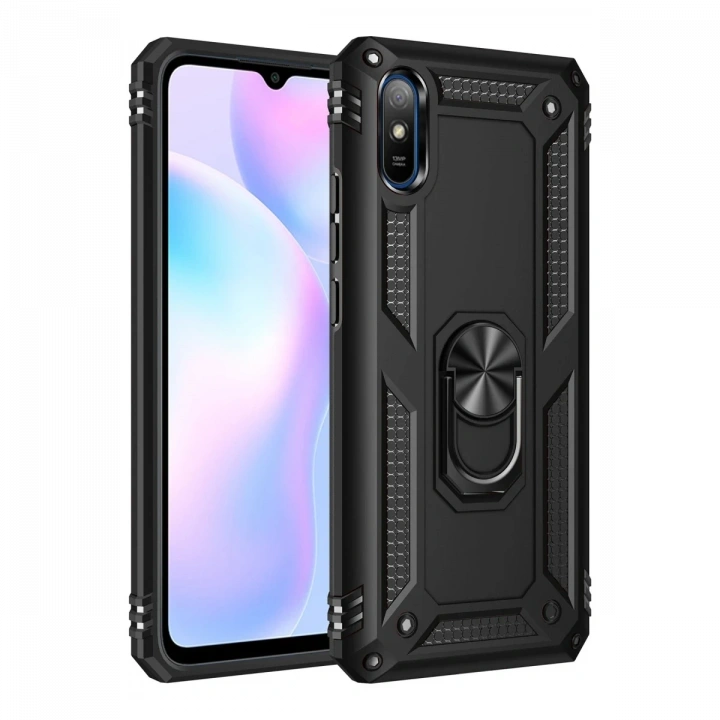 BFS  Xiaomi Redmi 9A Kılıf Sofya Yüzüklü Silikon Kapak - Siyah