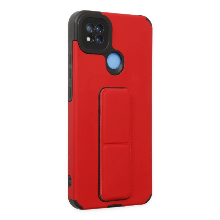 BFS  Xiaomi Redmi 9C Kılıf Mega Standlı Silikon - Kırmızı