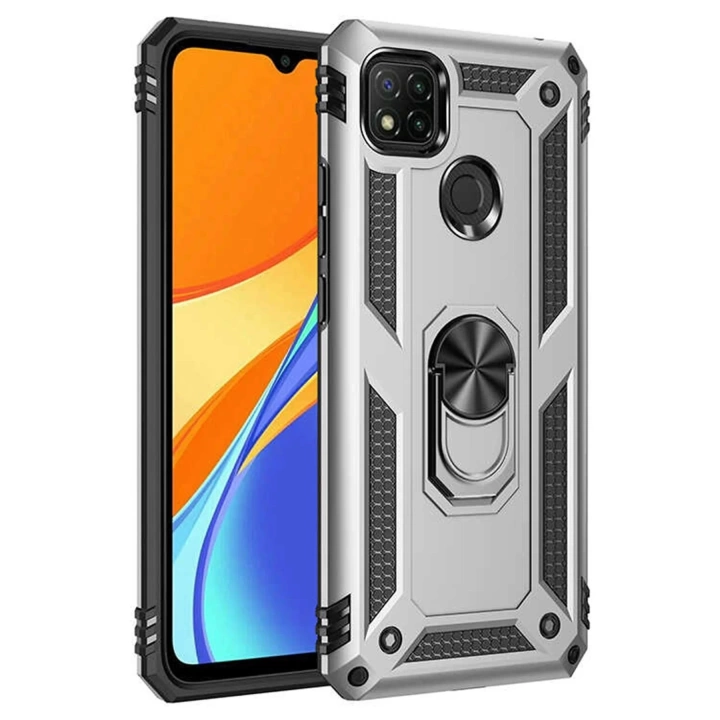 BFS  Xiaomi Redmi 9C Kılıf Sofya Yüzüklü Silikon Kapak - Gümüş