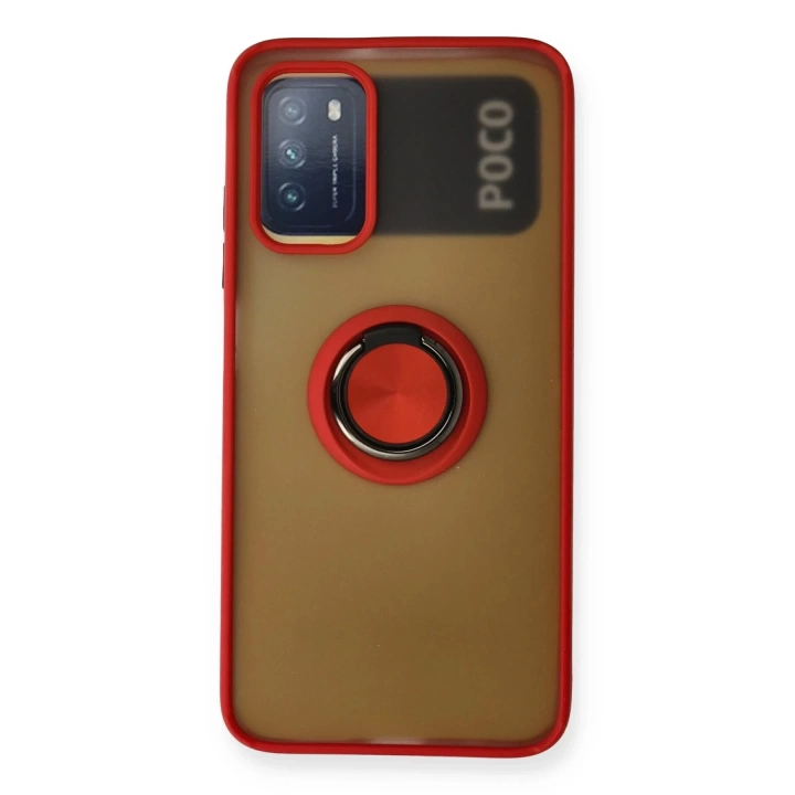 BFS  Xiaomi Redmi 9T Kılıf Montreal Yüzüklü Silikon Kapak - Kırmızı