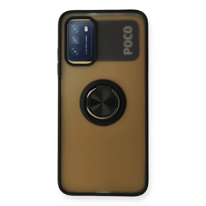 BFS  Xiaomi Redmi 9T Kılıf Montreal Yüzüklü Silikon Kapak - Siyah