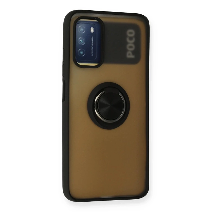 BFS  Xiaomi Redmi 9T Kılıf Montreal Yüzüklü Silikon Kapak - Siyah