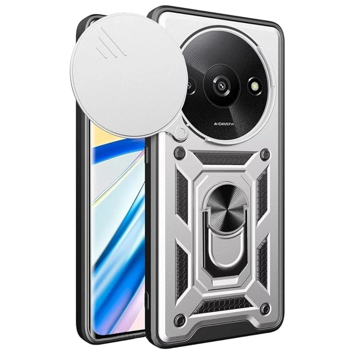 BFS  Xiaomi Redmi A3 4G Kılıf Pars Lens Yüzüklü Silikon - Gümüş