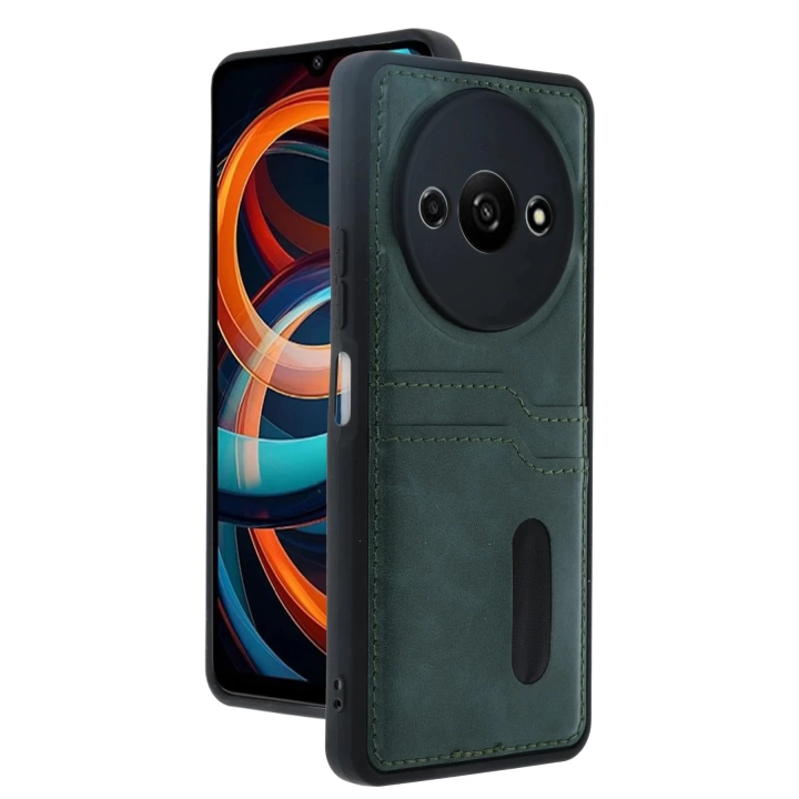 BFS  Xiaomi Redmi A3 4G Kılıf Sara Kartvizitli Deri Kılıf - Koyu Yeşil