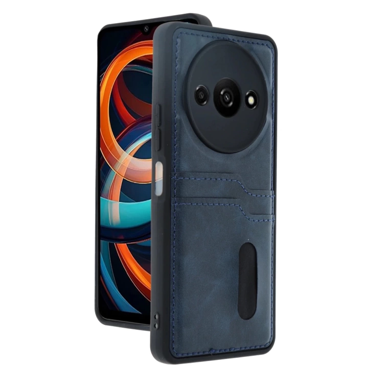 BFS  Xiaomi Redmi A3 4G Kılıf Sara Kartvizitli Deri Kılıf - Lacivert