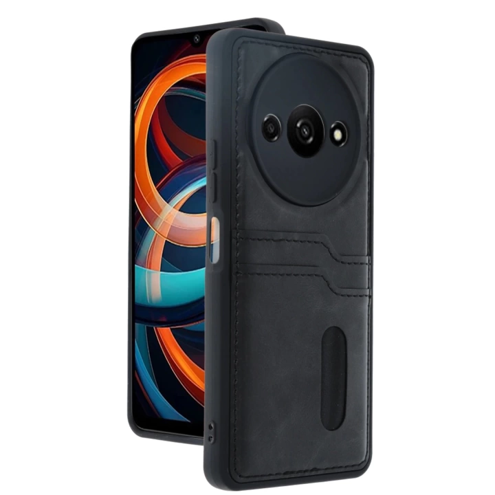 BFS  Xiaomi Redmi A3 4G Kılıf Sara Kartvizitli Deri Kılıf - Siyah