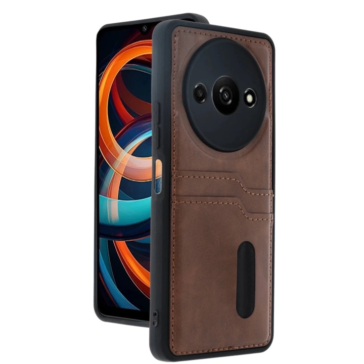 BFS  Xiaomi Redmi A3 4G Kılıf Sara Kartvizitli Deri Kılıf - Taba