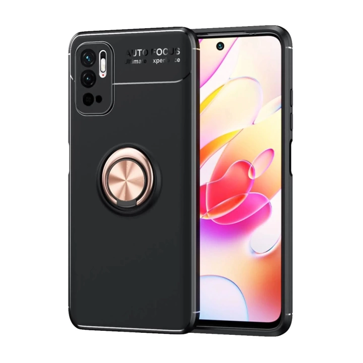 BFS  Xiaomi Redmi Note 10 5G Kılıf Range Yüzüklü Silikon - Siyah-Gold