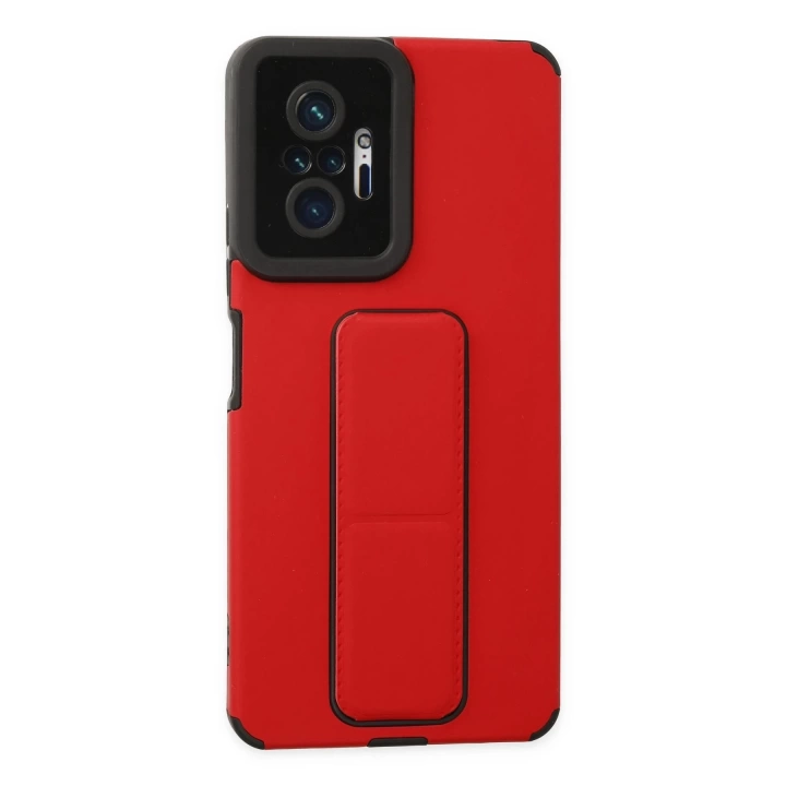 BFS  Xiaomi Redmi Note 10 Pro Kılıf Mega Standlı Silikon - Kırmızı