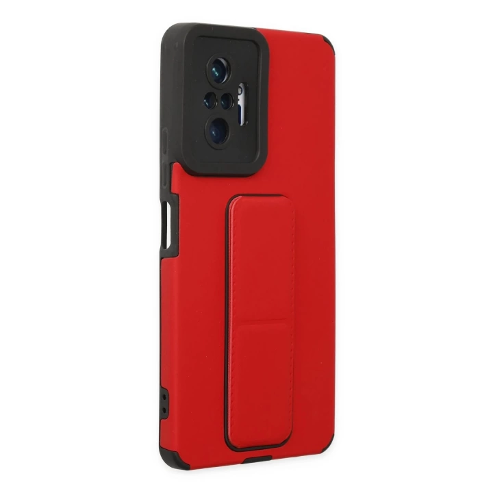 BFS  Xiaomi Redmi Note 10 Pro Kılıf Mega Standlı Silikon - Kırmızı