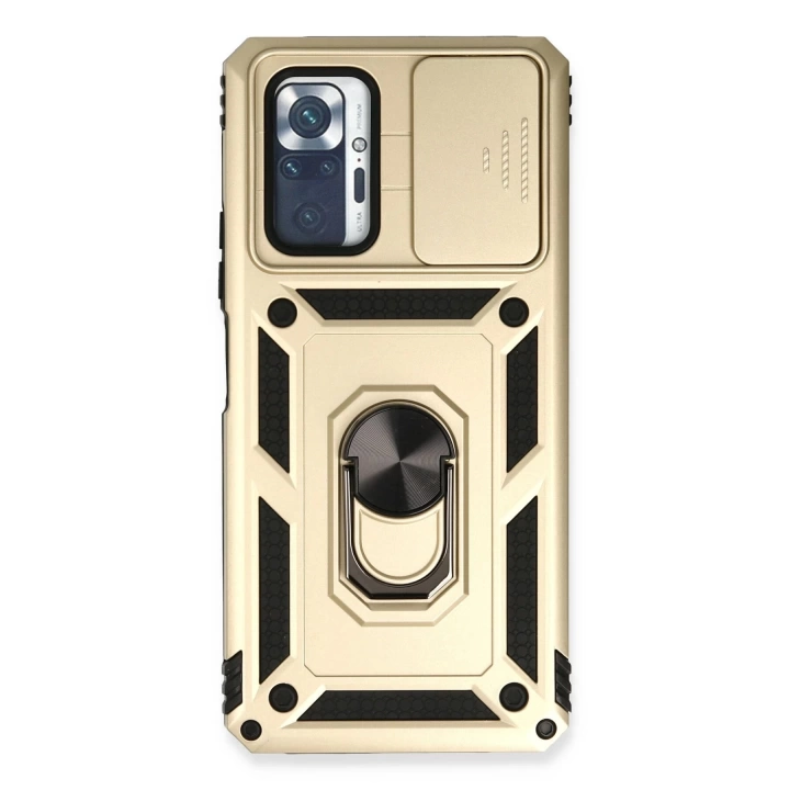 BFS  Xiaomi Redmi Note 10 Pro Kılıf Pars Lens Yüzüklü Silikon - Gold