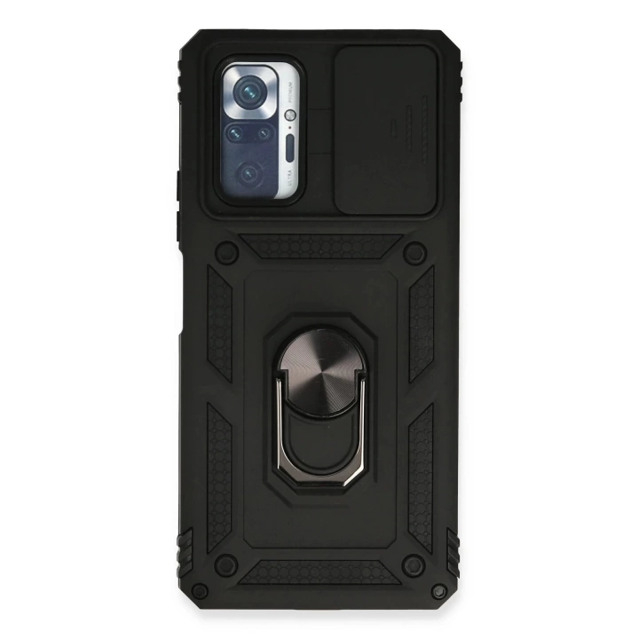 BFS  Xiaomi Redmi Note 10 Pro Kılıf Pars Lens Yüzüklü Silikon - Siyah