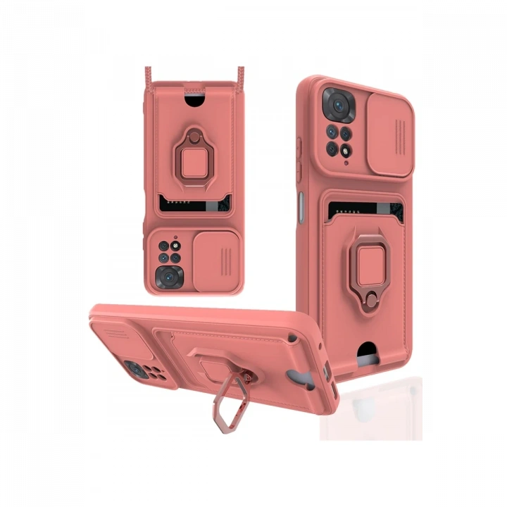 BFS  Xiaomi Redmi Note 11 Kılıf Zuma Kartvizitli Yüzüklü Silikon - Pembe