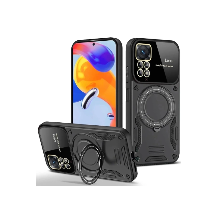 BFS  Xiaomi Redmi Note 11 Pro Kılıf Joy Lens Standlı Kapak - Siyah