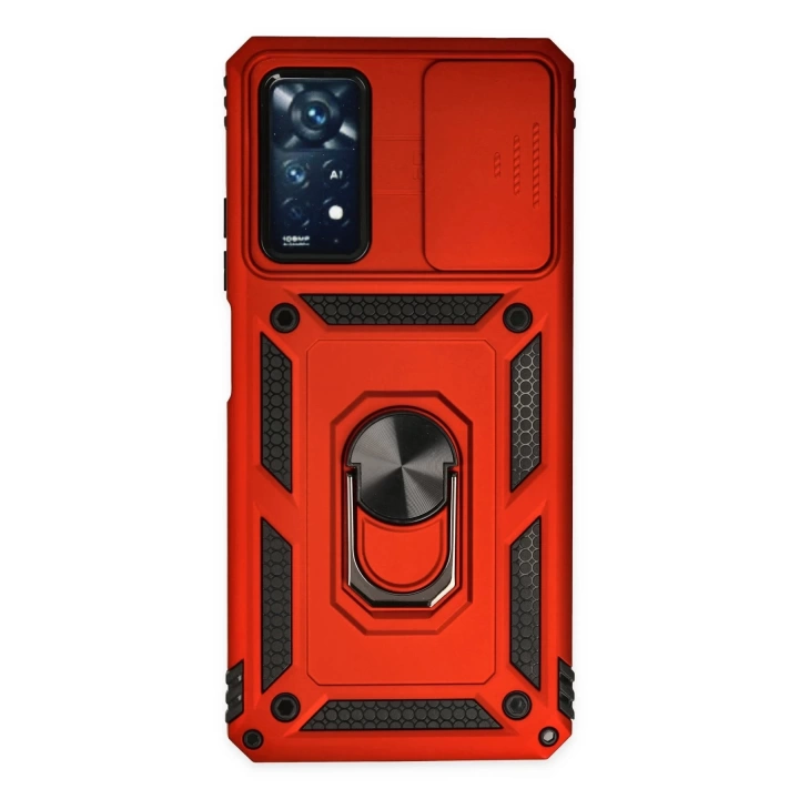 BFS  Xiaomi Redmi Note 11 Pro Kılıf Pars Lens Yüzüklü Silikon - Kırmızı