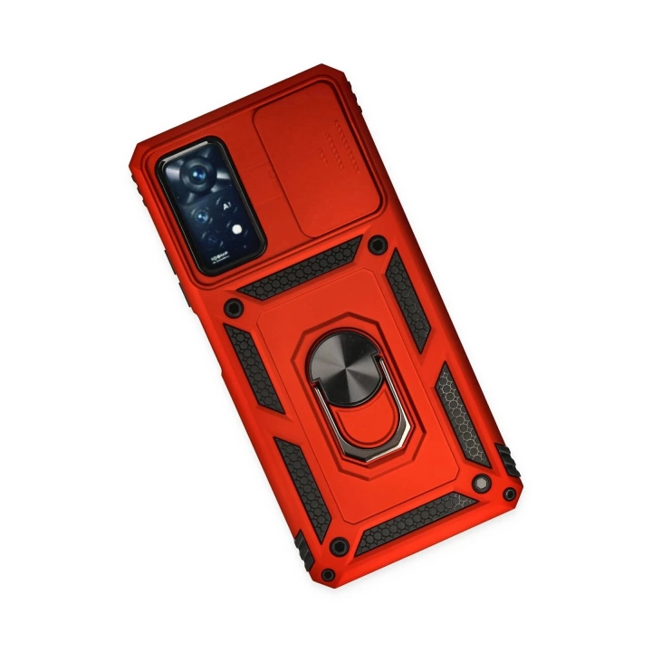 BFS  Xiaomi Redmi Note 11 Pro Kılıf Pars Lens Yüzüklü Silikon - Kırmızı