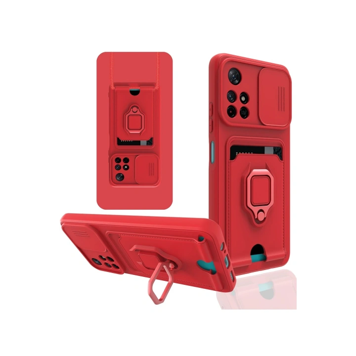 BFS  Xiaomi Redmi Note 11T Kılıf Zuma Kartvizitli Yüzüklü Silikon - Kırmızı