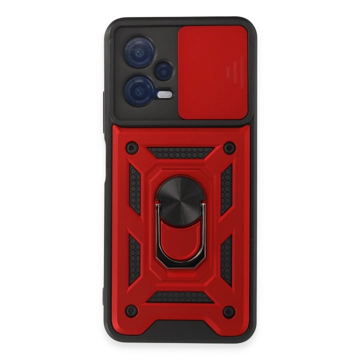 BFS  Xiaomi Redmi Note 12 5G Kılıf Pars Lens Yüzüklü Silikon - Kırmızı