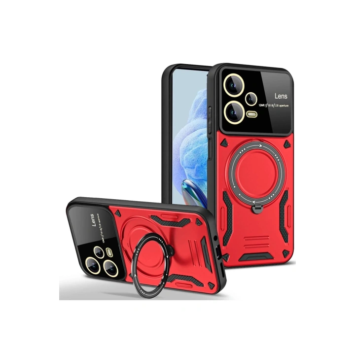 BFS Xiaomi Redmi Note 12 Pro 5G Kılıf Joy Lens Standlı Kapak - Kırmızı