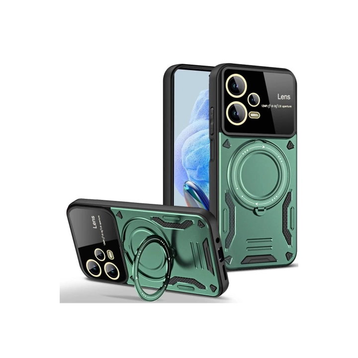 BFS  Xiaomi Redmi Note 12 Pro 5G Kılıf Joy Lens Standlı Kapak - Koyu Yeşil