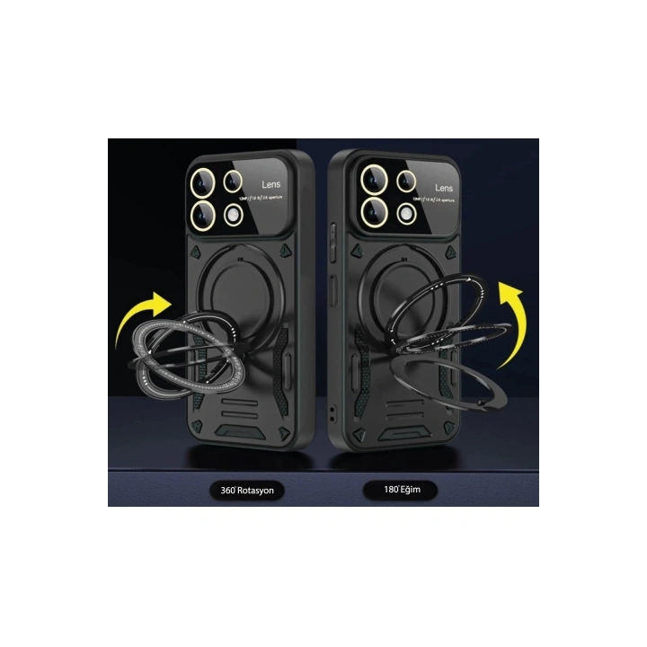 BFS Xiaomi Redmi Note 13 4G Kılıf Joy Lens Standlı Kapak - Koyu Yeşil
