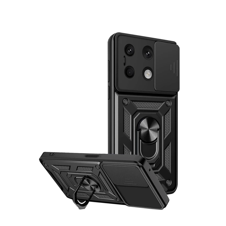 BFS  Xiaomi Redmi Note 13 4G Kılıf Pars Lens Yüzüklü Silikon - Siyah