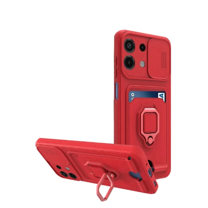 BFS  Xiaomi Redmi Note 13 4G Kılıf Zuma Kartvizitli Yüzüklü Silikon - Kırmızı