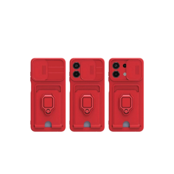BFS  Xiaomi Redmi Note 13 4G Kılıf Zuma Kartvizitli Yüzüklü Silikon - Kırmızı
