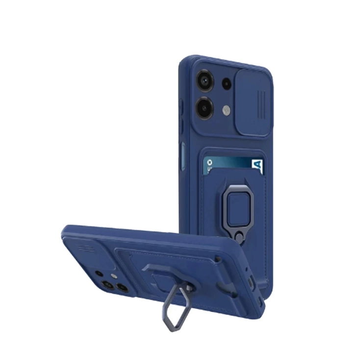 BFS  Xiaomi Redmi Note 13 4G Kılıf Zuma Kartvizitli Yüzüklü Silikon - Lacivert