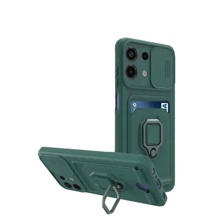 BFS  Xiaomi Redmi Note 13 4G Kılıf Zuma Kartvizitli Yüzüklü Silikon - Yeşil