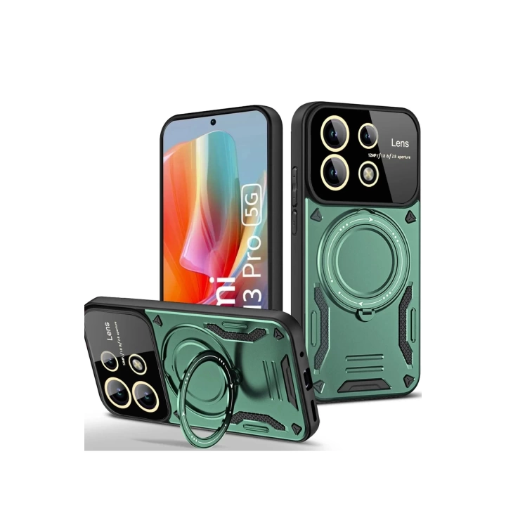 BFS  Xiaomi Redmi Note 13 Pro 4G Kılıf Joy Lens Standlı Kapak - Koyu Yeşil