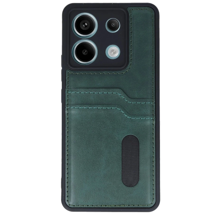 BFS  Xiaomi Redmi Note 13 Pro 5G Kılıf Sara Kartvizitli Deri Kılıf - Koyu Yeşil