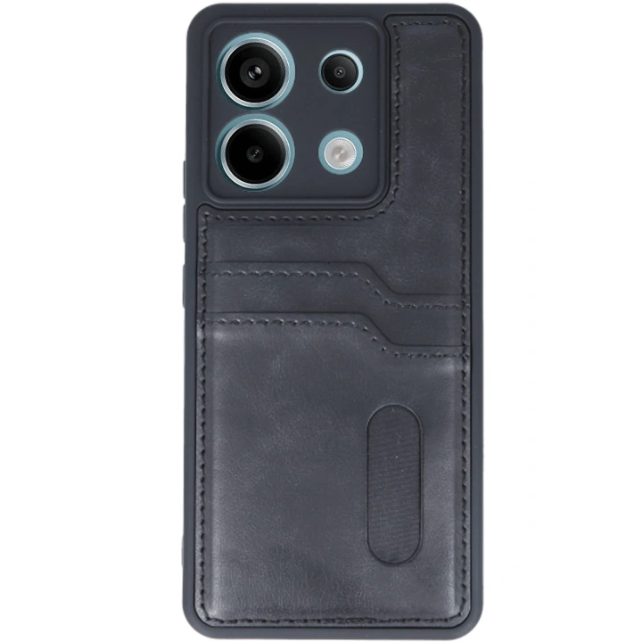 BFS  Xiaomi Redmi Note 13 Pro 5G Kılıf Sara Kartvizitli Deri Kılıf - Siyah