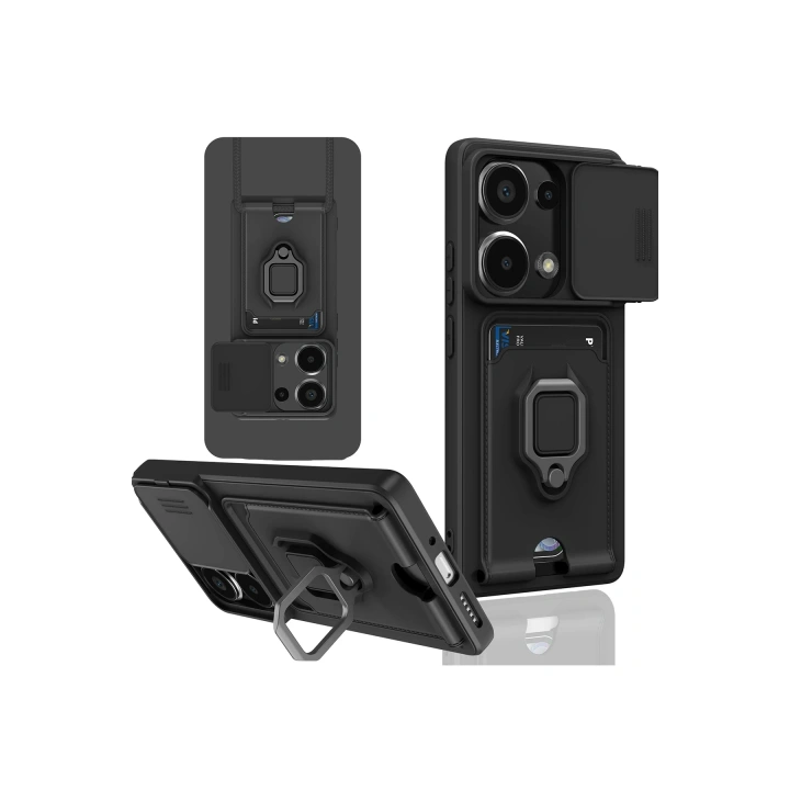 BFS  Xiaomi Redmi Note 13 Pro 5G Kılıf Zuma Kartvizitli Yüzüklü Silikon - Siyah