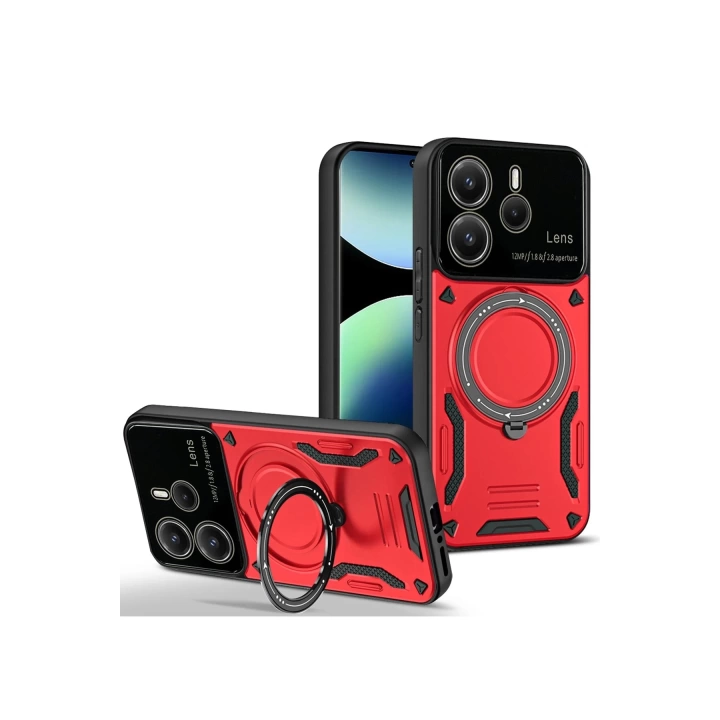 BFS  Xiaomi Redmi Note 14 4G Kılıf Joy Lens Standlı Kapak - Kırmızı