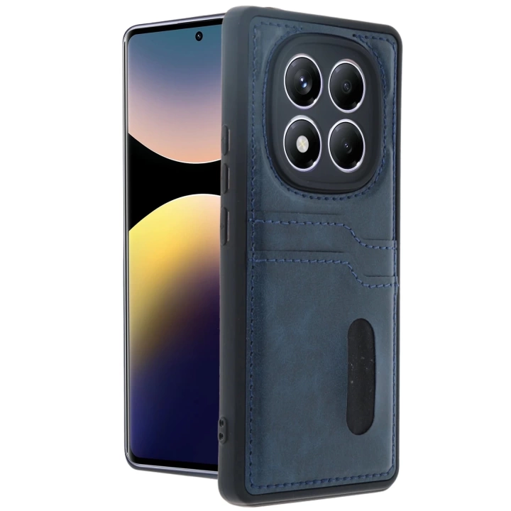BFS  Xiaomi Redmi Note 14 Pro 5G Kılıf Sara Kartvizitli Deri Kılıf - Lacivert