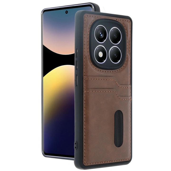 BFS  Xiaomi Redmi Note 14 Pro 5G Kılıf Sara Kartvizitli Deri Kılıf - Taba