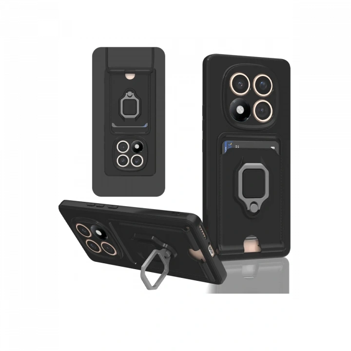 BFS  Xiaomi Redmi Note 14 Pro 5G Kılıf Zuma Kartvizitli Yüzüklü Silikon - Siyah