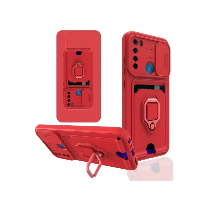 BFS  Xiaomi Redmi Note 8 Kılıf Zuma Kartvizitli Yüzüklü Silikon - Kırmızı