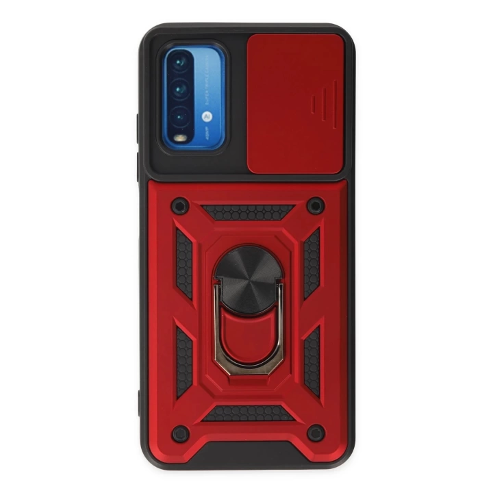 BFS  Xiaomi Redmi Note 9 4G Kılıf Pars Lens Yüzüklü Silikon - Kırmızı