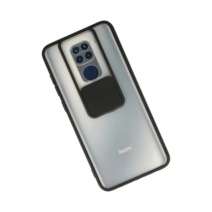 BFS  Xiaomi Redmi Note 9 Kılıf Palm Buzlu Kamera Sürgülü Silikon - Siyah