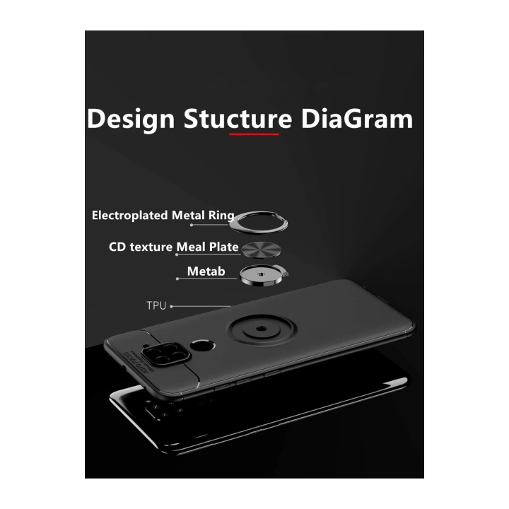 BFS  Xiaomi Redmi Note 9 Kılıf Range Yüzüklü Silikon - Siyah-Kırmızı
