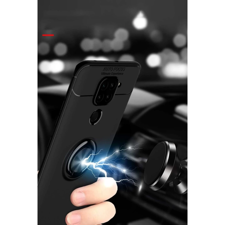 BFS  Xiaomi Redmi Note 9 Kılıf Range Yüzüklü Silikon - Siyah-Kırmızı