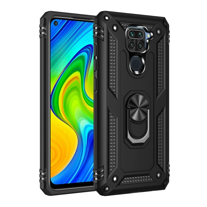 BFS  Xiaomi Redmi Note 9 Kılıf Sofya Yüzüklü Silikon Kapak - Siyah