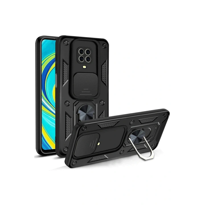 BFS  Xiaomi Redmi Note 9 Pro Kılıf Pars Lens Yüzüklü Silikon - Siyah