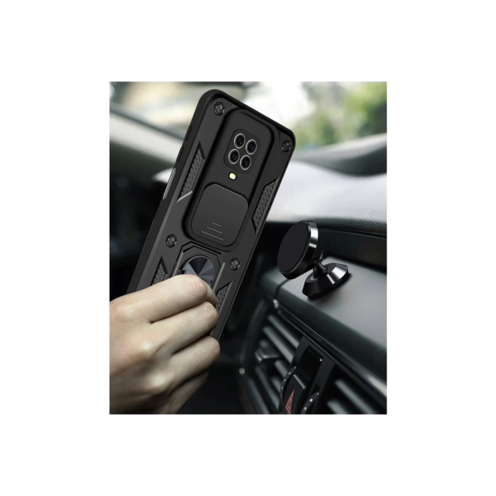 BFS  Xiaomi Redmi Note 9 Pro Kılıf Pars Lens Yüzüklü Silikon - Siyah