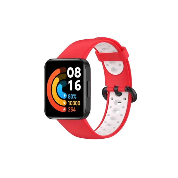 BFS  Xiaomi Redmi Watch 2 Spor Delikli Kordon - Kırmızı-Beyaz